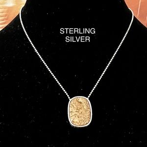 BROWN JASPER PENDANT NECKLACE WOMANS 925 STERLING SILVER DOG TAG CHAIN
